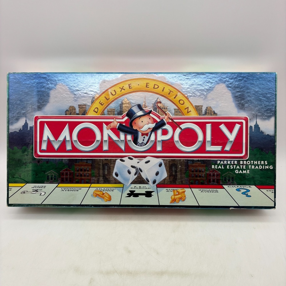 VINTAGE Monopoly Deluxe Edition COMPLETE Parker Brothers 1995 Golden Tokens
